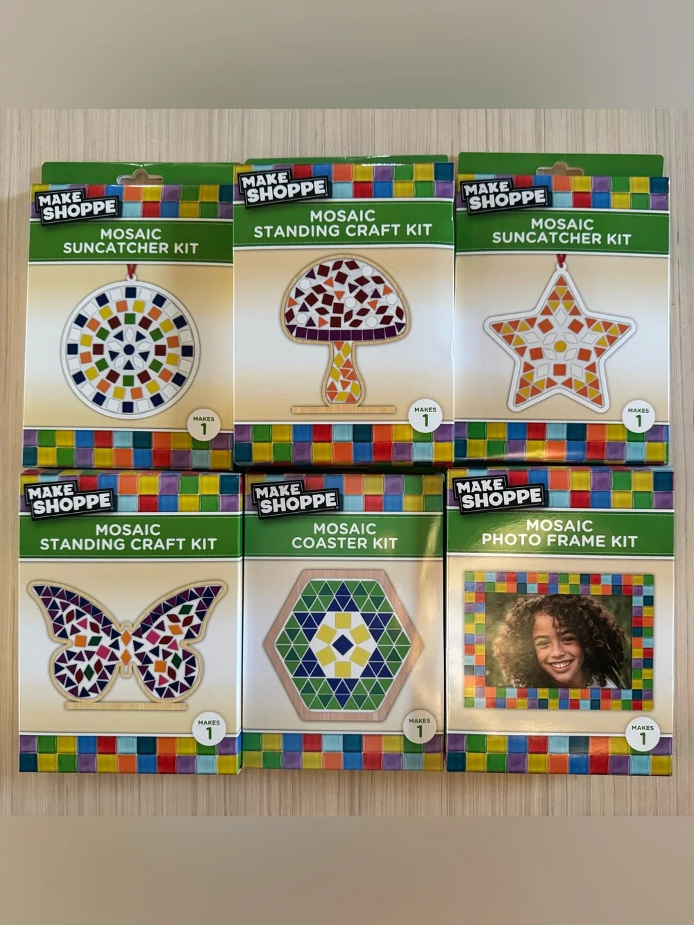 New Set of 8 Mosaic Craft Kits-Multicolor Frame, Sun-catchers and Coasters